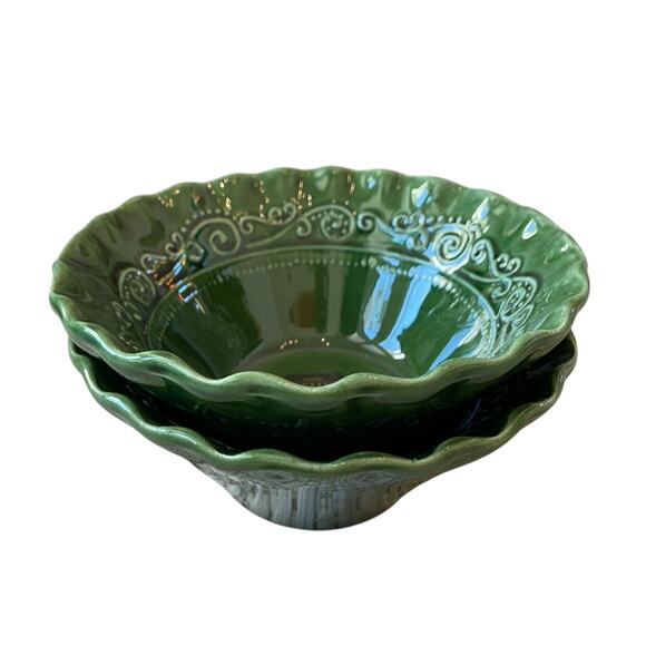 (2)  Maioliche Jessica Made in Italy Salad Bowls 7" Christmas Holiday Green NEW - Picture 4 of 15